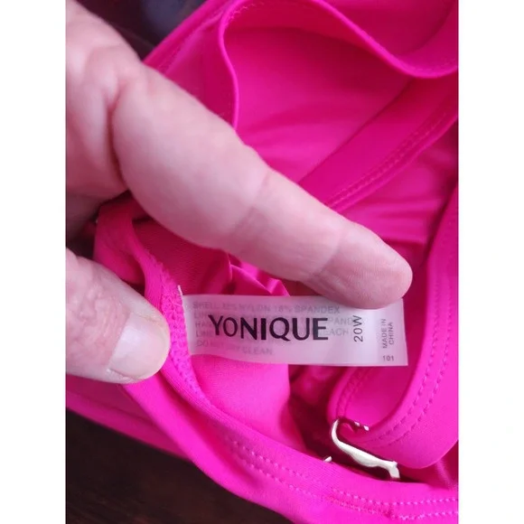 EUC Yonique Hot Pink Skirted Bikini Set - High- Waisted Tummy Control 20W Swim - Picture 5 of 11